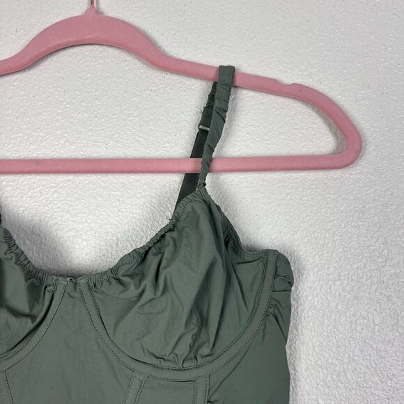 Hollister Gilly Hicks Ruched Adjustable Nylon Bustier Sage Green Top M - Picture 2 of 6